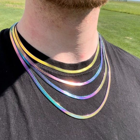 Solid 316l Stainless Steel Chameleon Snake Chain Necklace 5mm Herringbone Chain - Picture 4 of 11